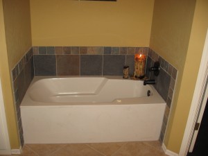 Completed Porcelain Tile and Stone Tub Surround 3-2009
