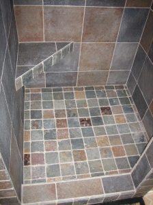 Completed Porcelain Corner Shower Seat and Stone Flooring 3-2009